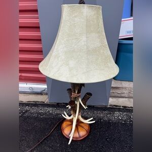 Rustic Antler Table Lamp with Cream Shade, resin